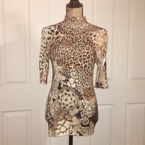 Cache leopard print turtleneck
